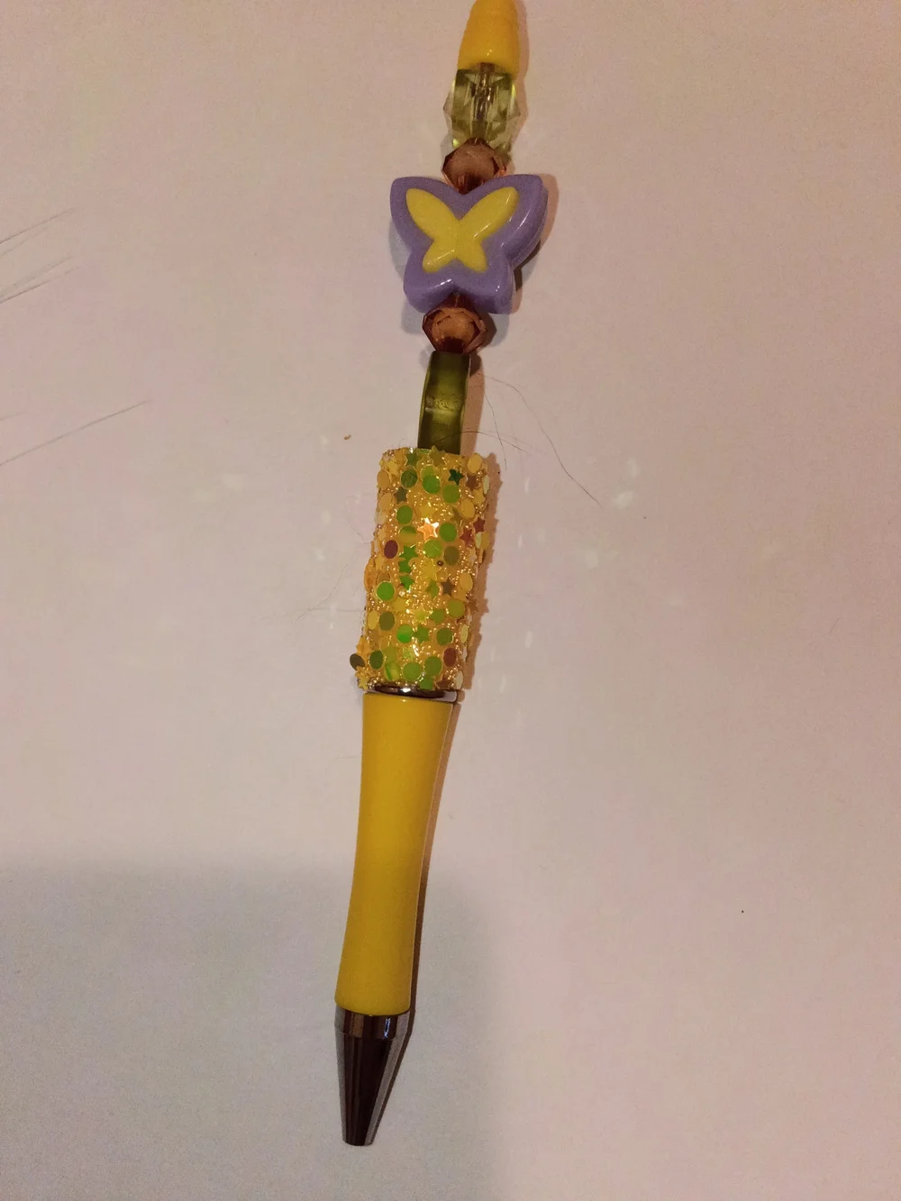 Yellow Butterfly Beaded Ballpoint Pen Charm
